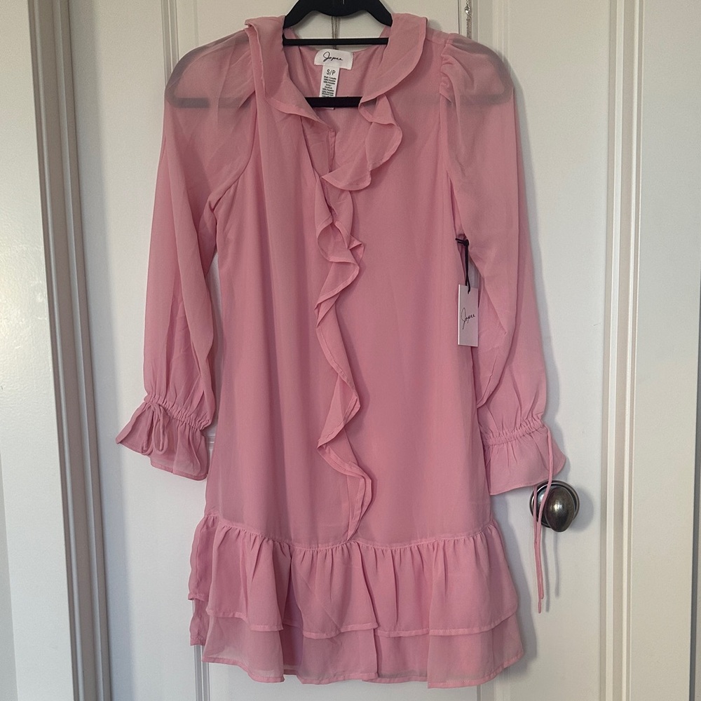 Japna Pink Ruffle Midi Dress